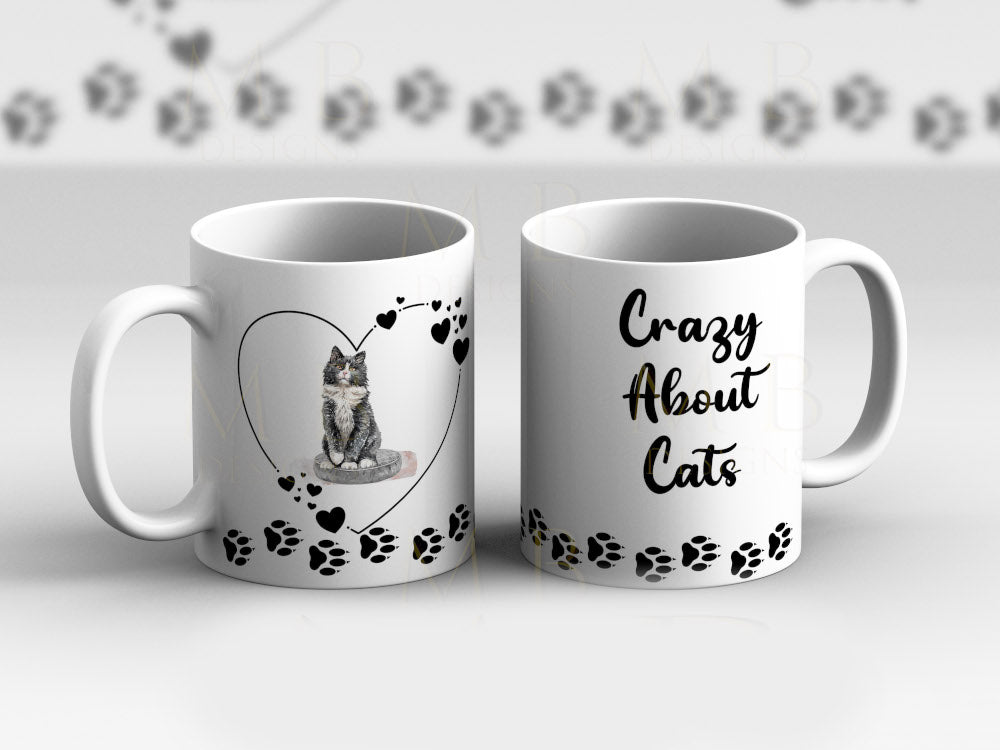 Fluffy Black Cat Crazy About Cats Cup Mug - Perham Prints