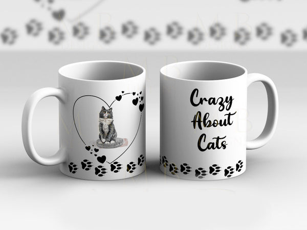 Fluffy Black Cat Crazy About Cats Cup Mug - 1