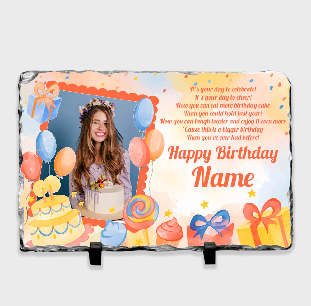 Personalised Birthday Message Orange Design Photo Slate - Perham Prints