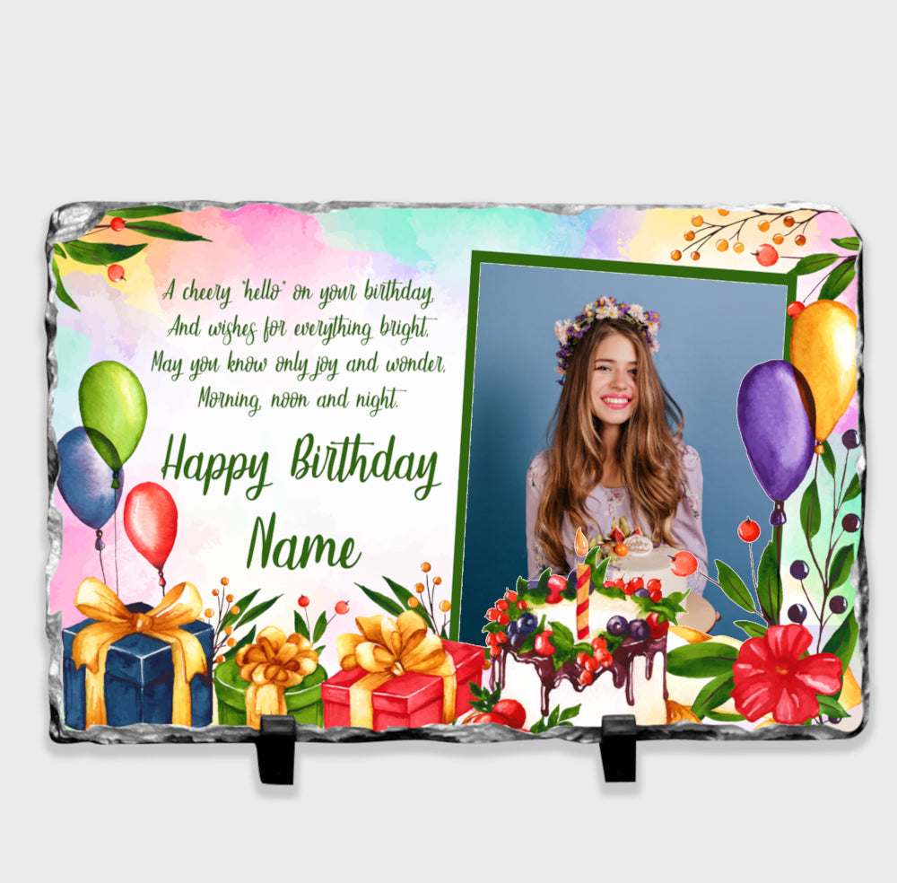 Personalised Birthday Message Green Balloons Design Photo Slate For Him - Perham Prints