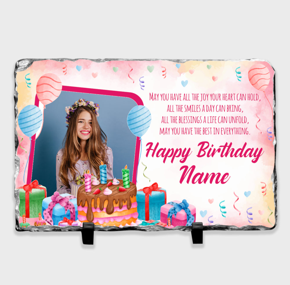 Personalised Birthday Message Pink Balloons Design Photo Slate For Him - Perham Prints