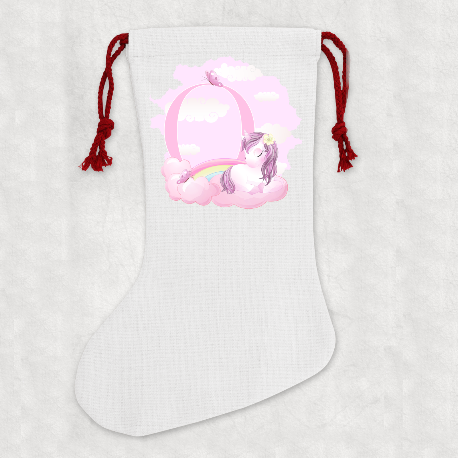 Personalised Linen Cream Christmas Stocking Name Unicorn Alphabet - Perham Prints