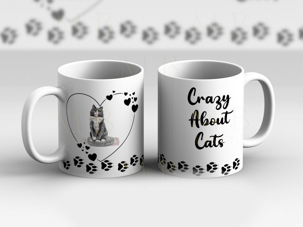 White Chest Cat Crazy About Cats Cup Mug - Perham Prints