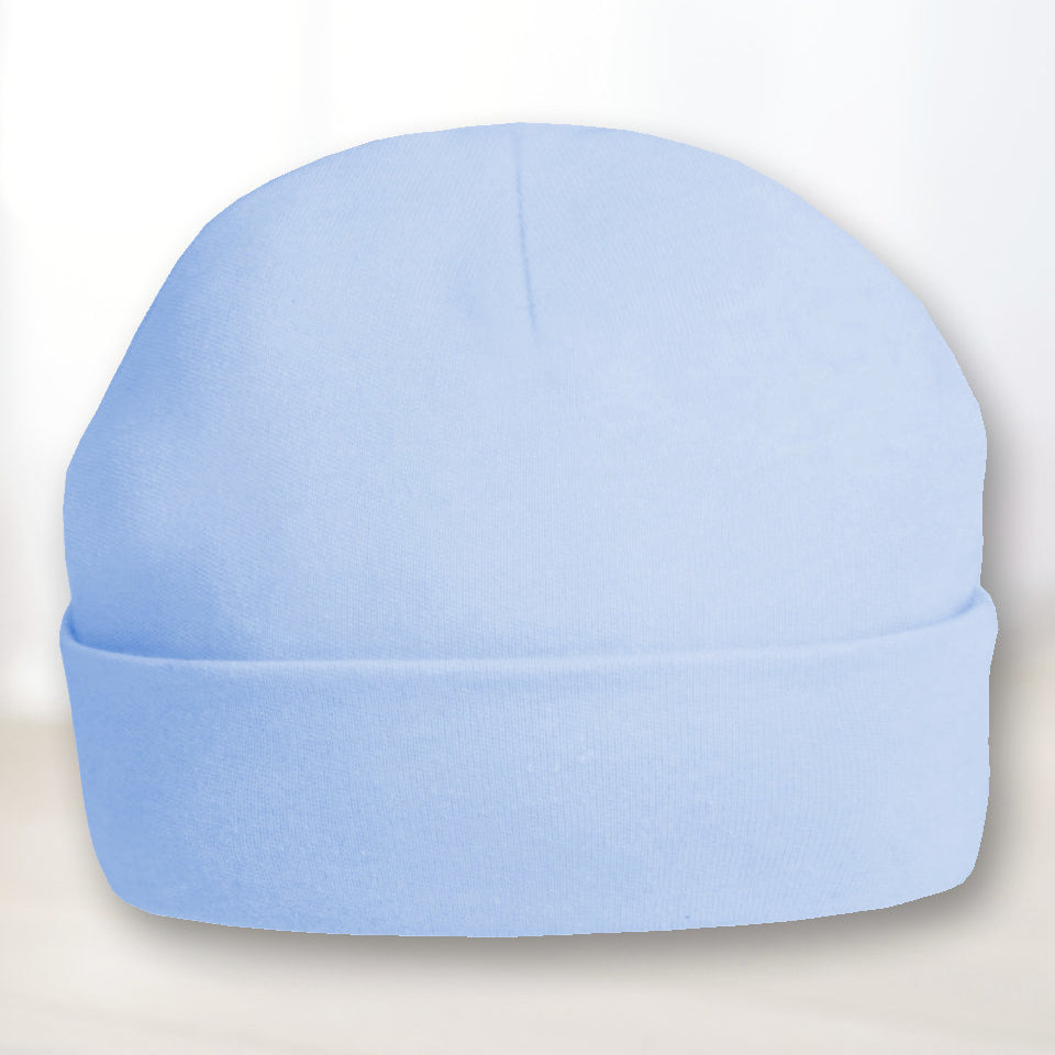 Fully Personalised Light Blue Baby Beanie Hat - Perham Prints