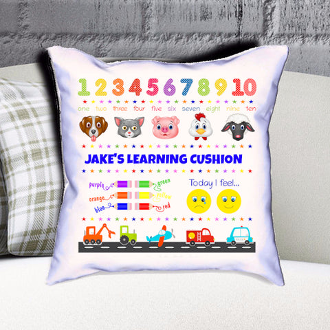 Personalised Children's Learning Cushion Alphabet Animal Colours