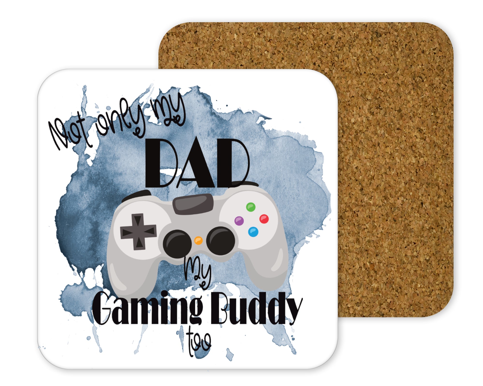 Not Only My Dad My Gaming Buddy Too Playstation Style Coaster Custom Text - Perham Prints