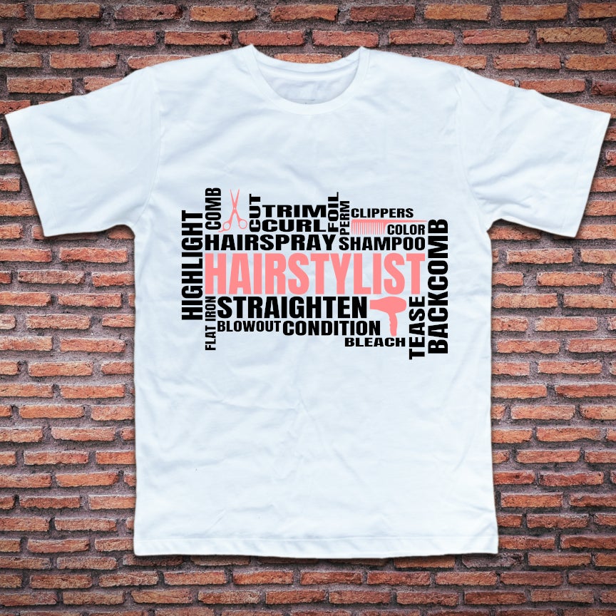 Hairdresser Barber Wordart Hair Design White Gildan Tshirt - Perham Prints