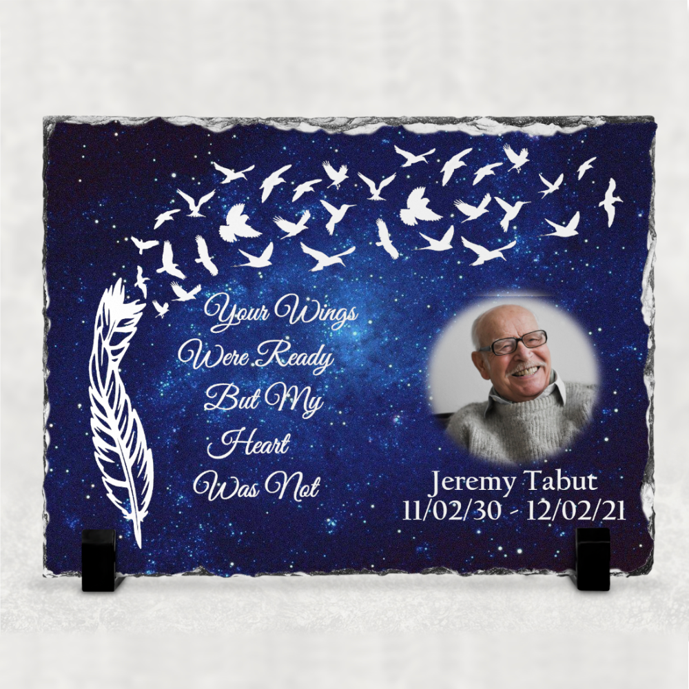 Personalised Memorial Photo Slate Your Wings Were Ready But My Hearts Were Not Colourful Design - Perham Prints