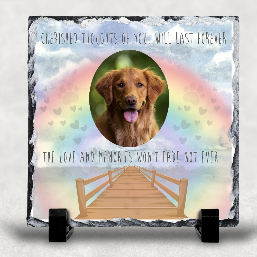 Rainbow Themed Photo Memorial Slate Pet Dog Cherished Thoughts Of You Will Last Forever - Perham Prints