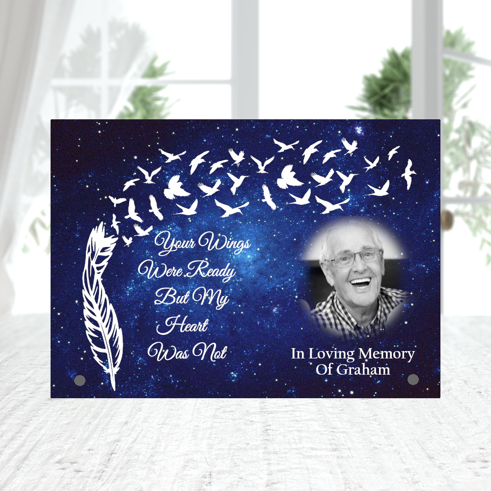 Yours Wings Were Ready But My Heart Was Not Memorial Photo Free-Standing Glass Stand - Perham Prints