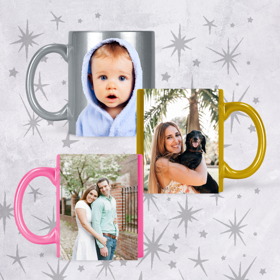 Personalised Silver Glitter Photo Picture Mug Add Text - Perham Prints