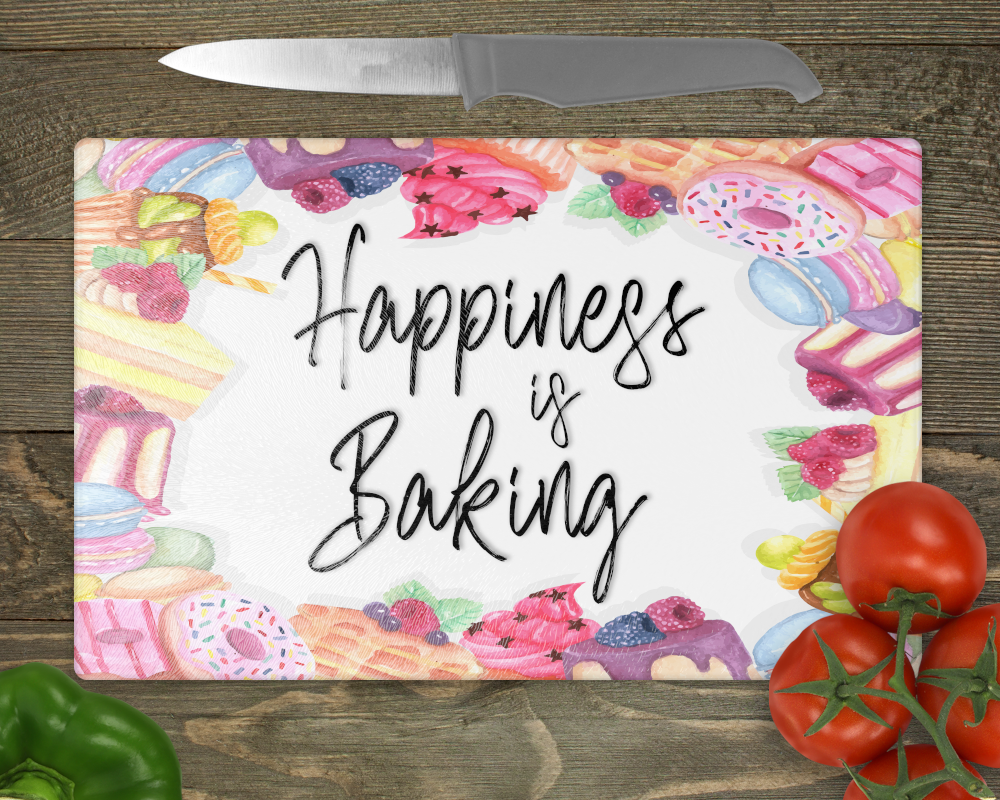Happiness Is Baking Chopping Board Frosted Glass - Perham Prints
