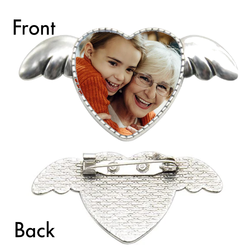 Heart Metal Memorial Pin Badge Wings - Perham Prints