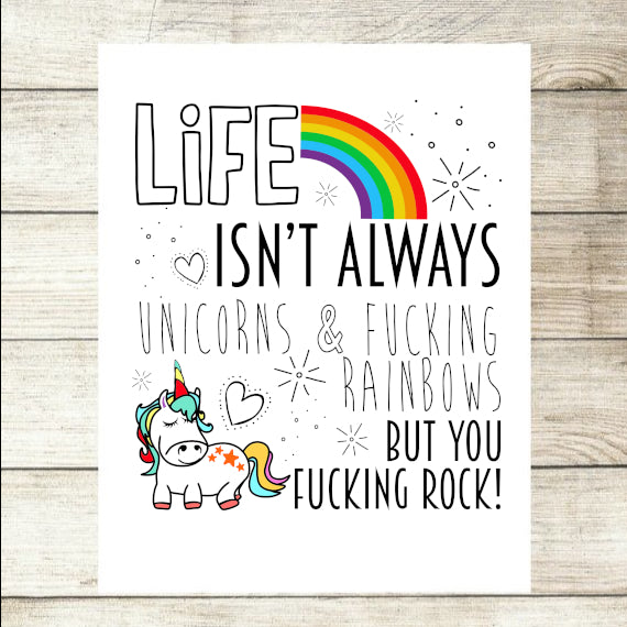 Life Isn't Always Unicorns and Rainbows But You Rock Adult Gift Custom Photo Card - Perham Prints