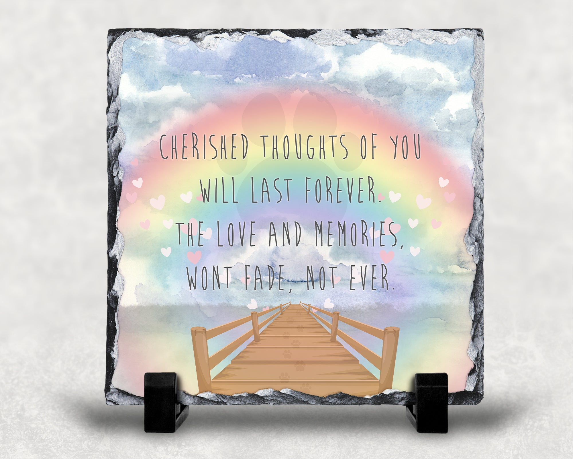Rainbow Themed Pet Dog Memorial Slate Cherished Thoughts Of You Will Last Forever - Perham Prints