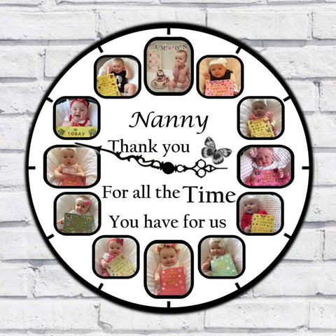 Nanny (custom name) Photo Clock - 12 Photos in one