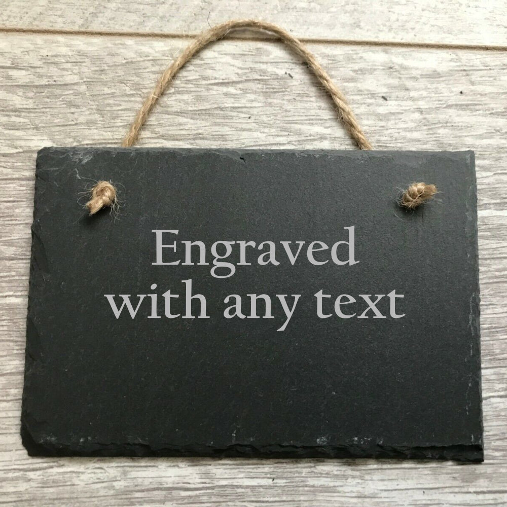 Hanging Rectangle Slate Plaque engraved personalised with text - Perham Prints