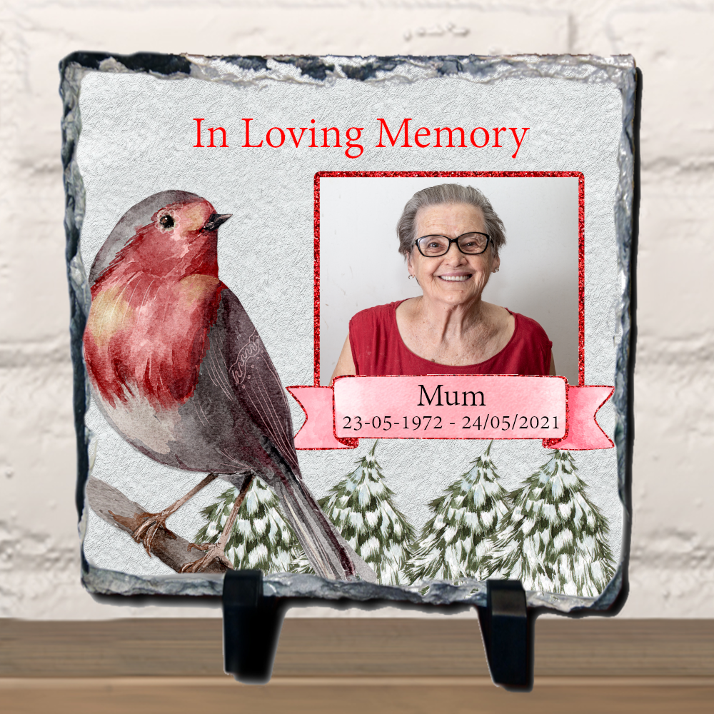 Robins Appear When Angels Are Near Personalised Memorial Slate Photo and Text - Perham Prints