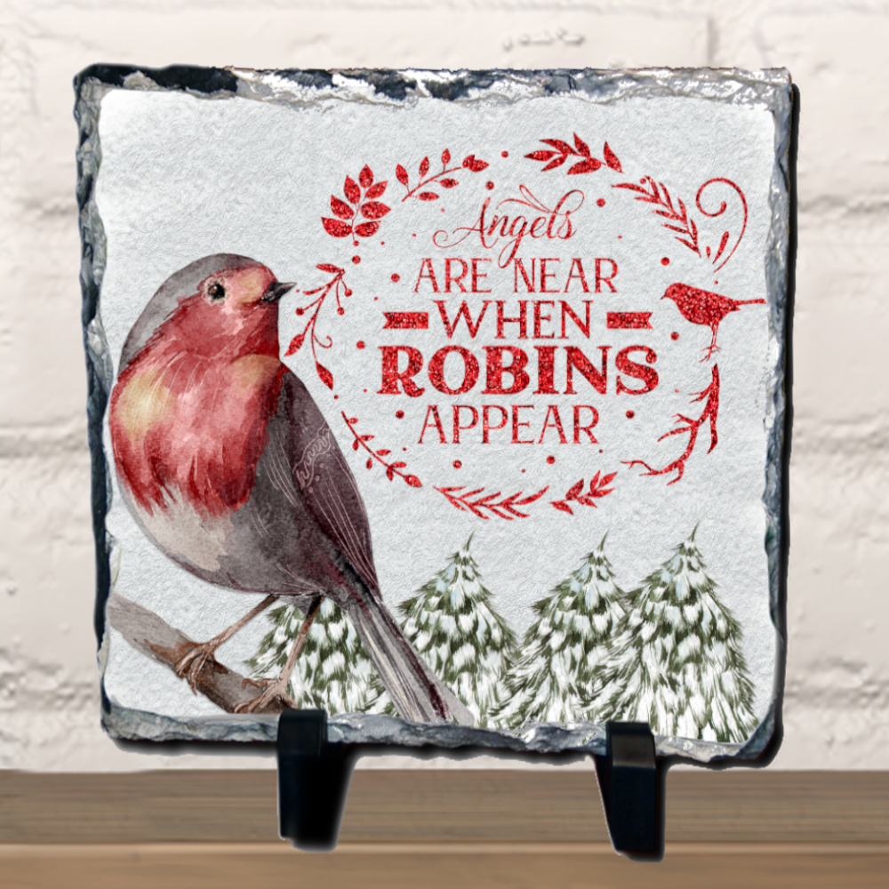 Robins Appear When Angels Are Near Personalised Memorial Slate - Perham Prints