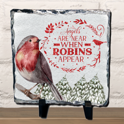 Robins Appear When Angels Are Near Personalised Memorial Slate