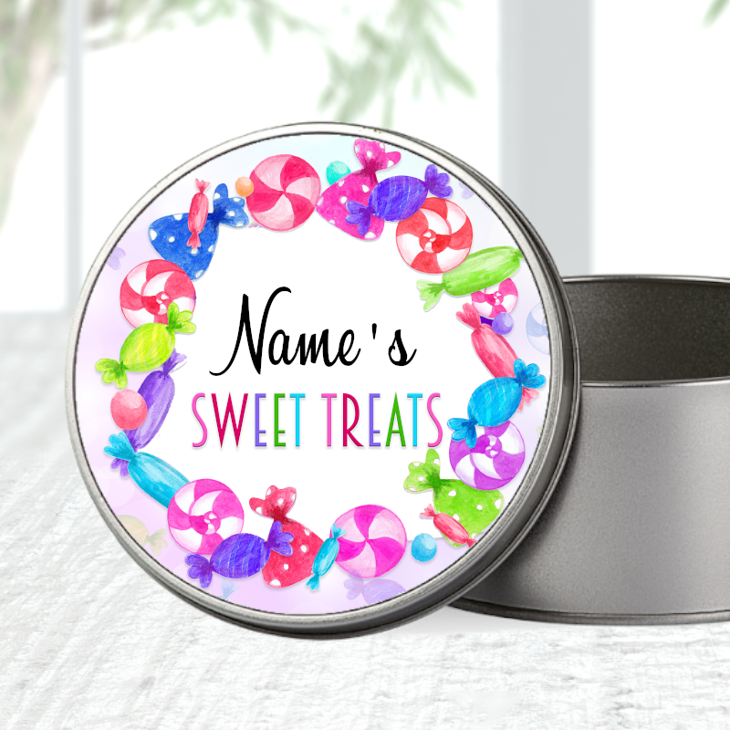 Metal Sweet Tin Sweet Treats Personalised With Name Sweet Background - Perham Prints