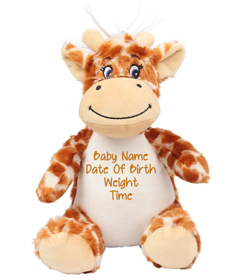 Personalised Brown Giraffe Animal Teddy Cuddle Toy