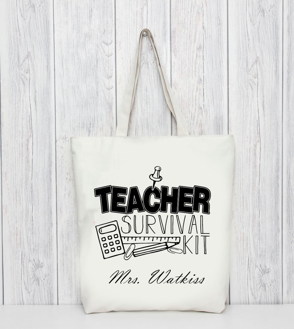 Teacher Survival Kit Custom Name Westford Mill Tote Bag Teacher Gift - Perham Prints
