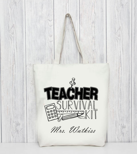 Teacher Survival Kit Custom Name Tote Bag Teacher Gift
