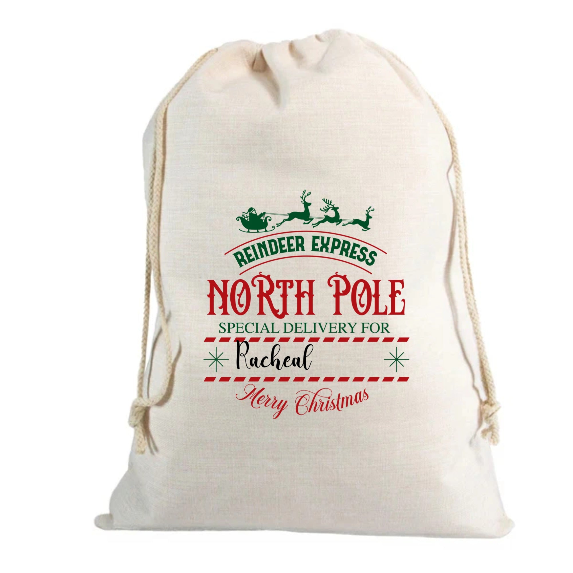 🎅 Personalised North Pole Special Delivery Custom Name Linen Santa Sack – 70 x 85cm