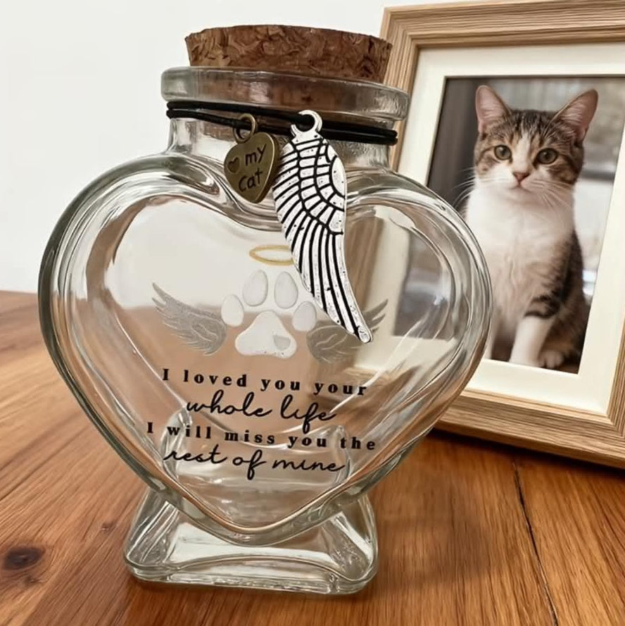 Pet Memorial Ashes and Fur Keepsake Jar – Heart-Shaped Remembrance Bottle