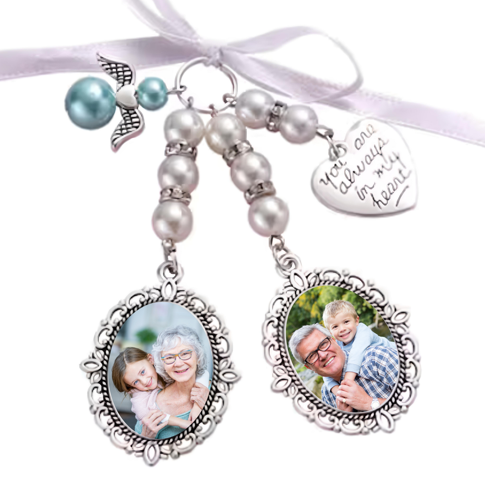 Personalised Bouquet Charm – Photo Memory Keepsake with Angel & Engraved Heart