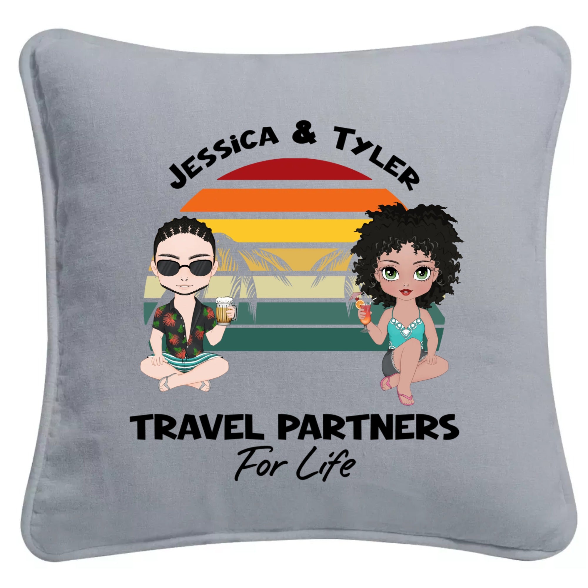 Travel Partners For Life Custom Name Character Cushion