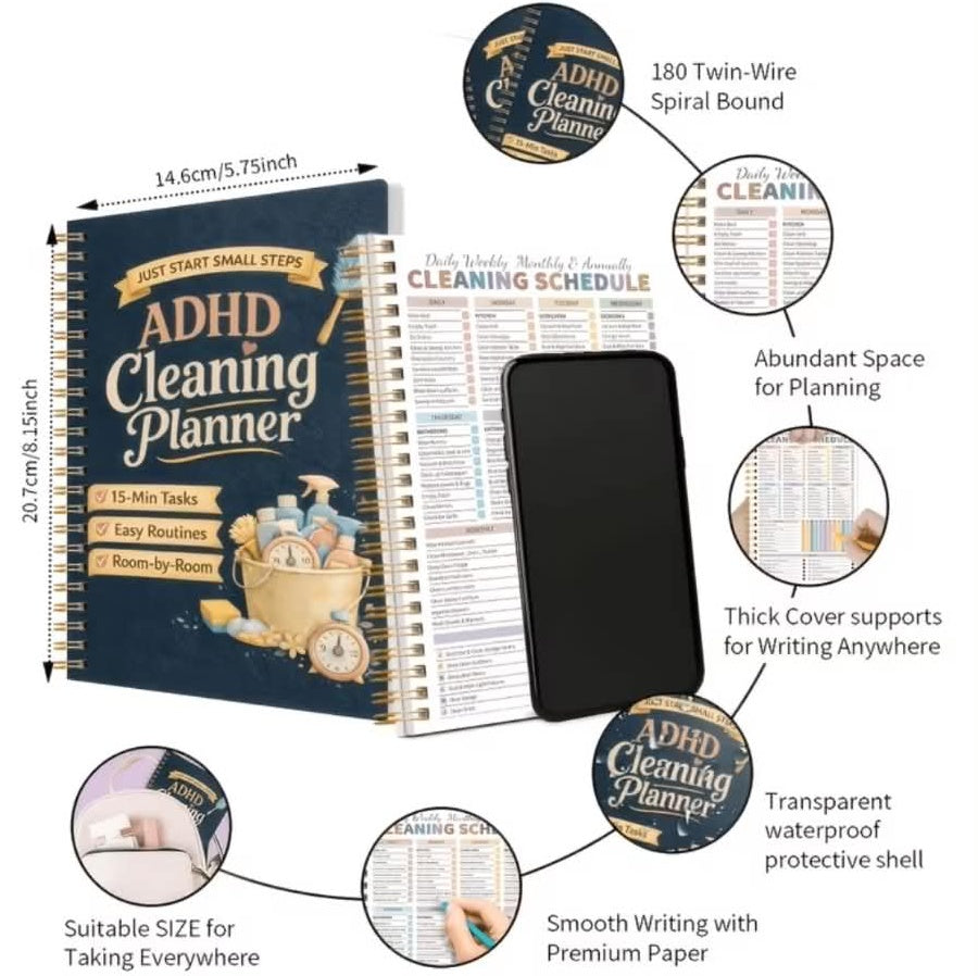 ADHD Cleaning Planner Note Book – 15-Minute Tasks, Easy Routines & Room-by-Room Organisation