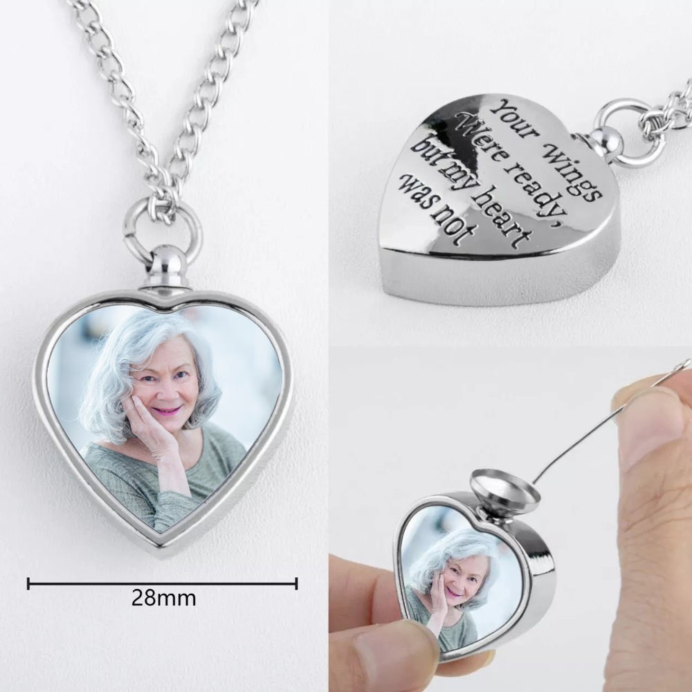 Personalised Photo Heart Ashes Memorial Pendant Necklace Cremation