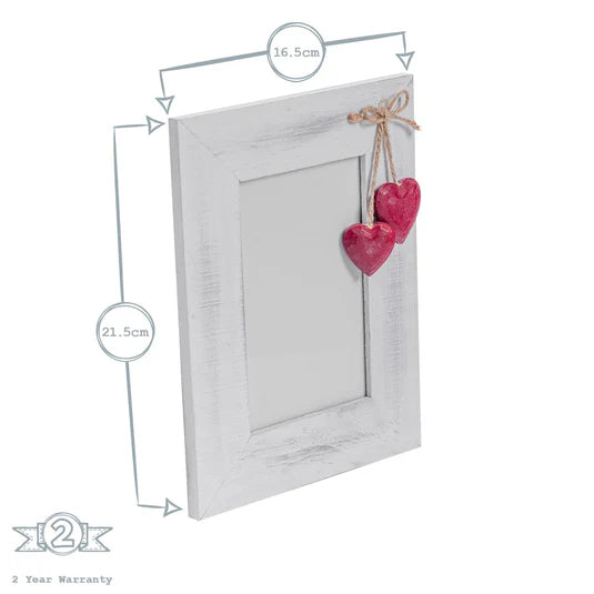 4" x 6" White Standing Photo Frame with Hearts