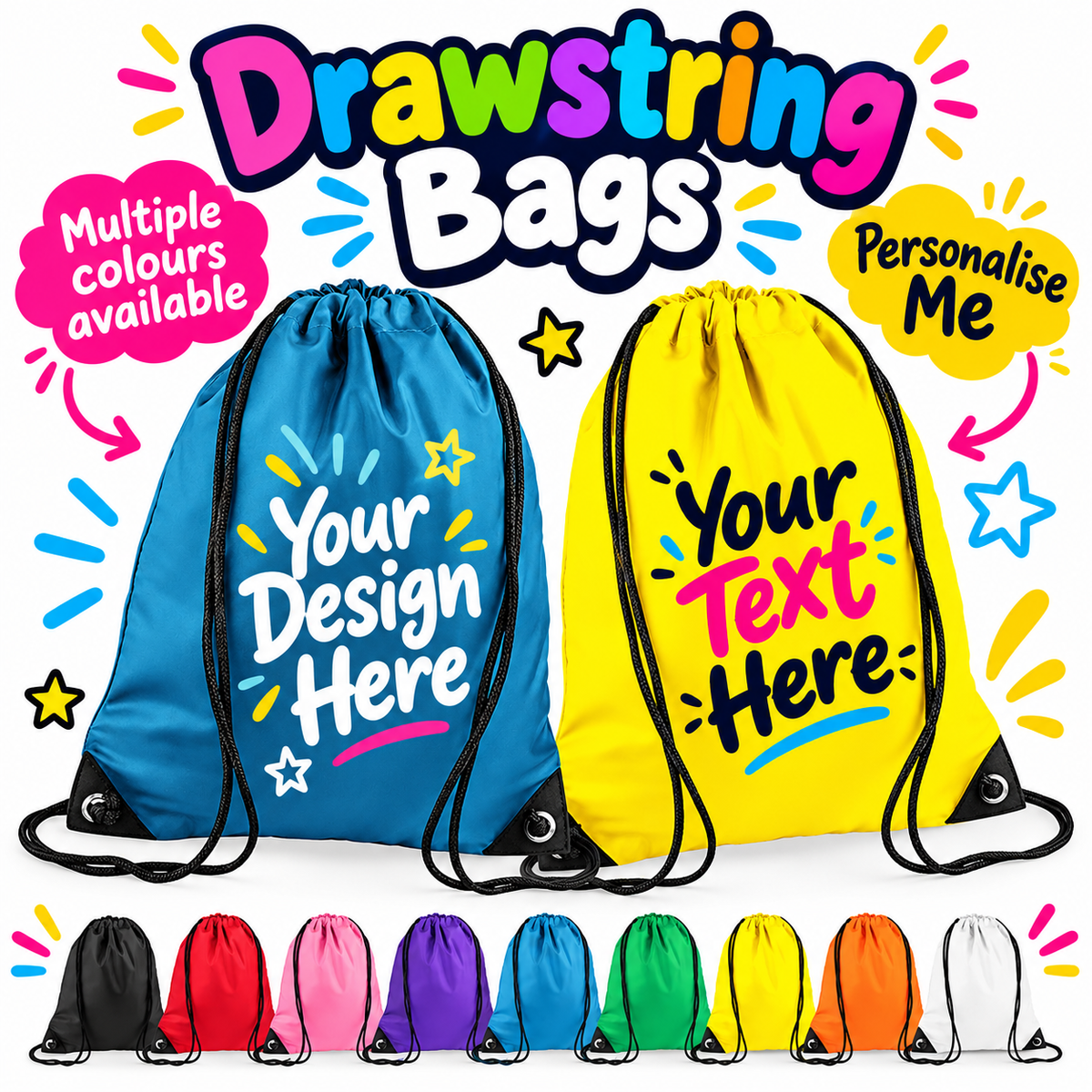 Personalised BagBase BG10 Premium Gymsac – Custom Printed Drawstring Bag