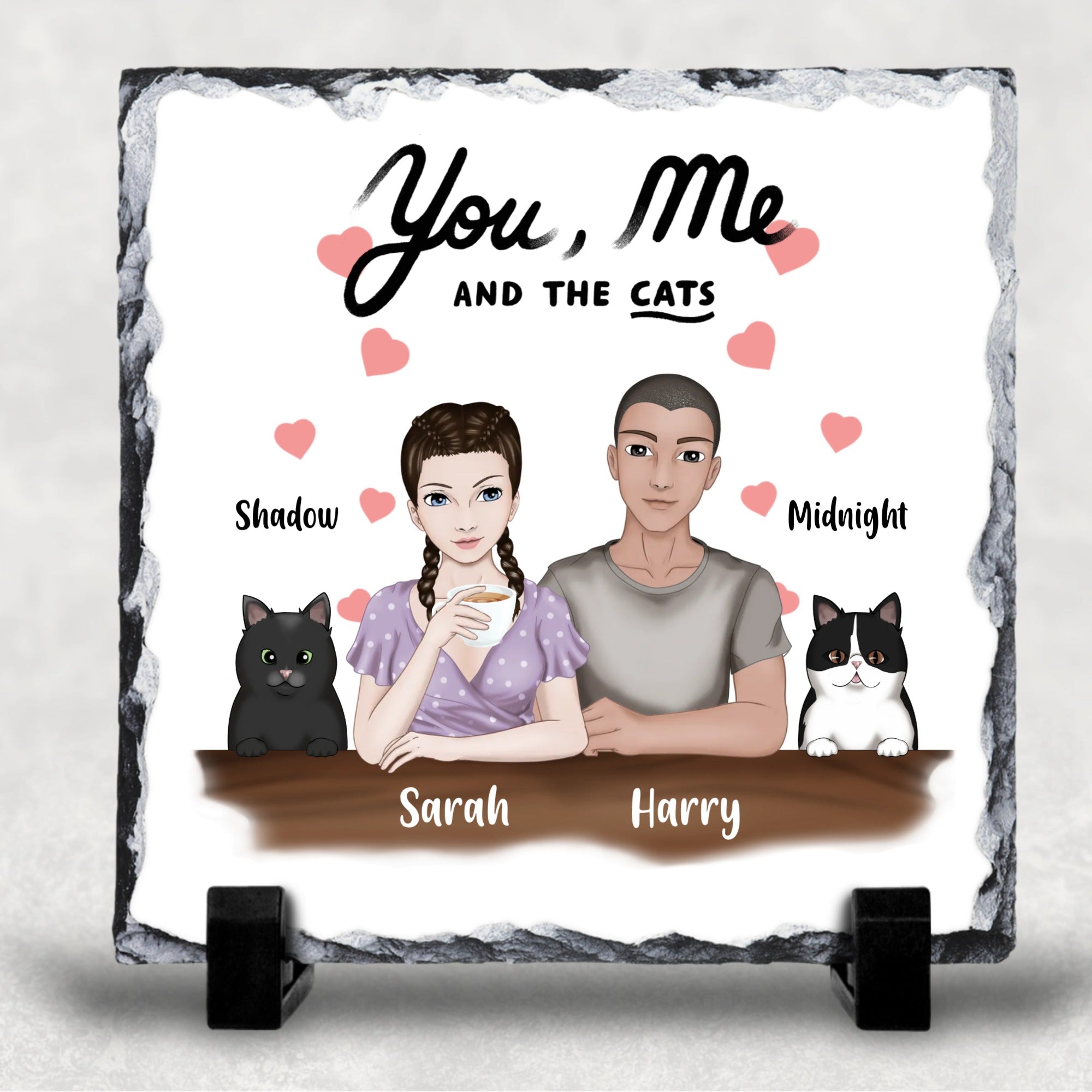 You Me And The Cats Custom Man And Woman Personalised Character Slate