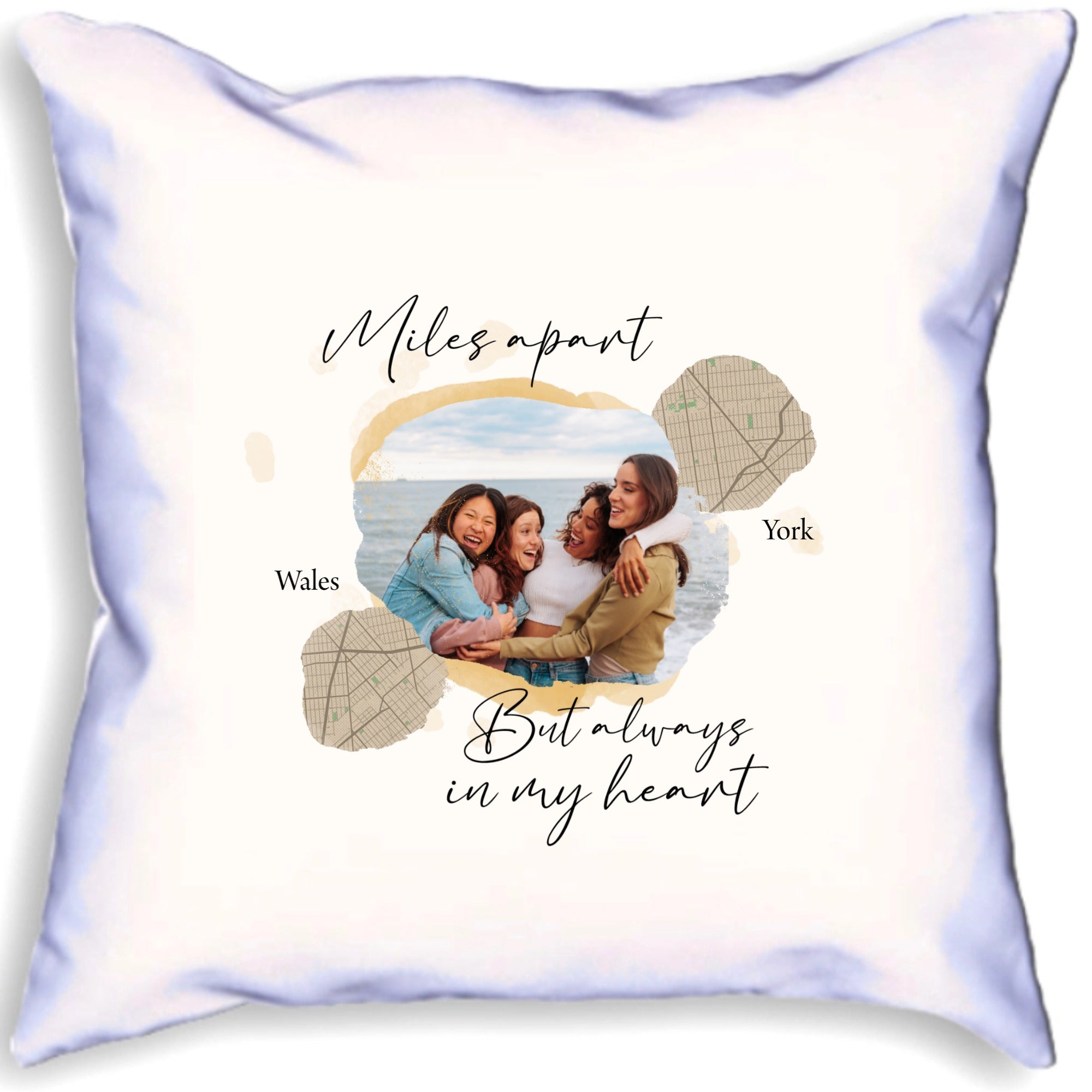 Miles Apart But Always In My Heart Personalised Map Photo Cushion
