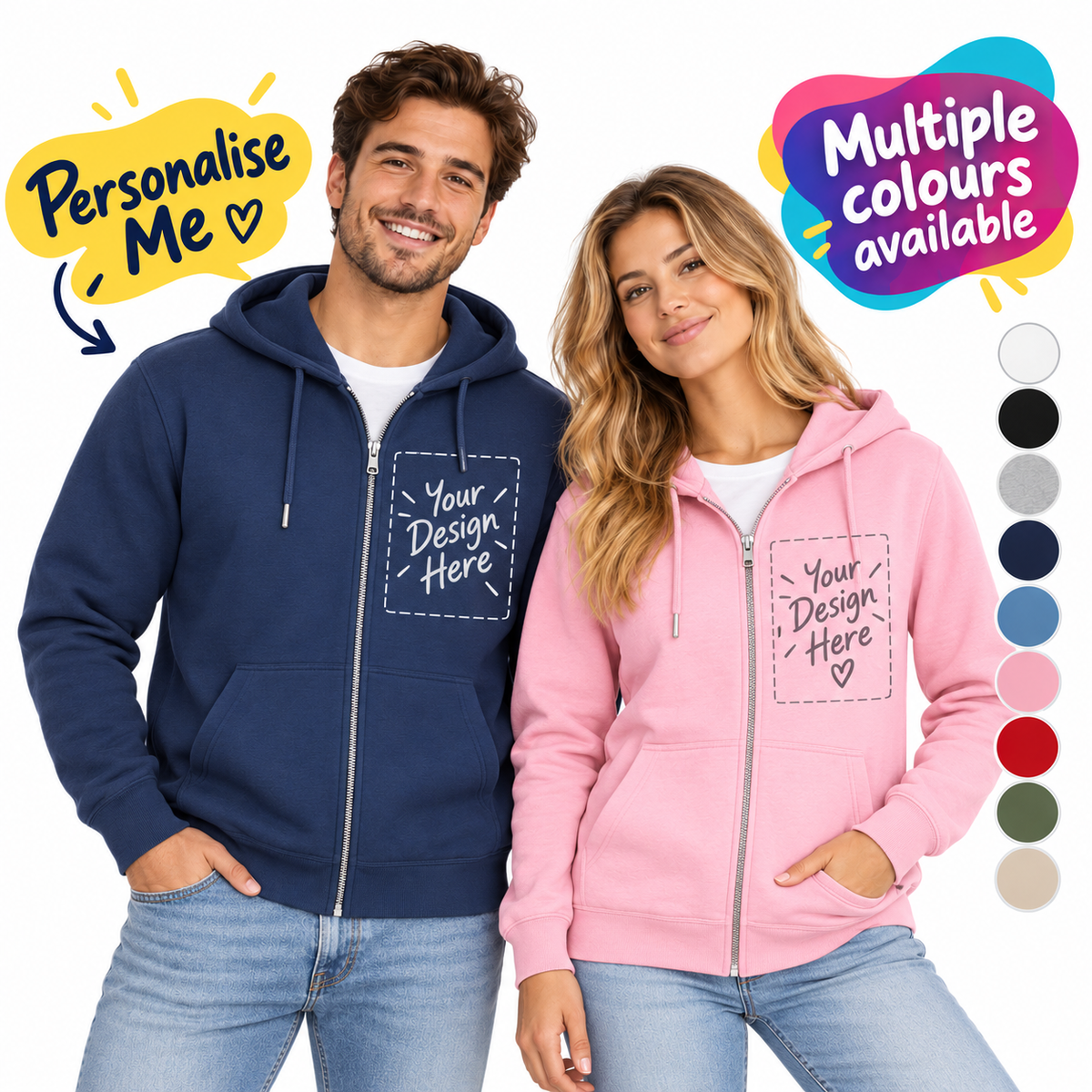 Personalised AWDis JH050 Zoodie – Custom Printed Full Zip Hoodie