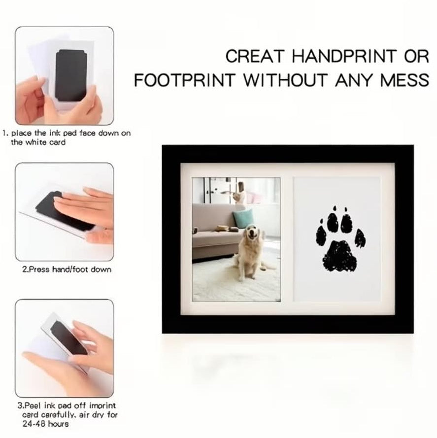 Pet Paw Print Photo Frame with Ink Pad – Personalised Dog or Cat Keepsake
