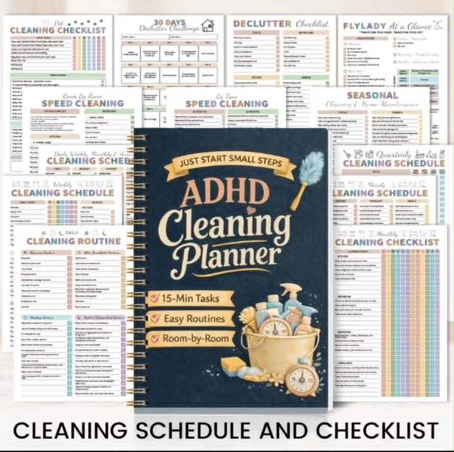 ADHD Cleaning Planner Note Book – 15-Minute Tasks, Easy Routines & Room-by-Room Organisation