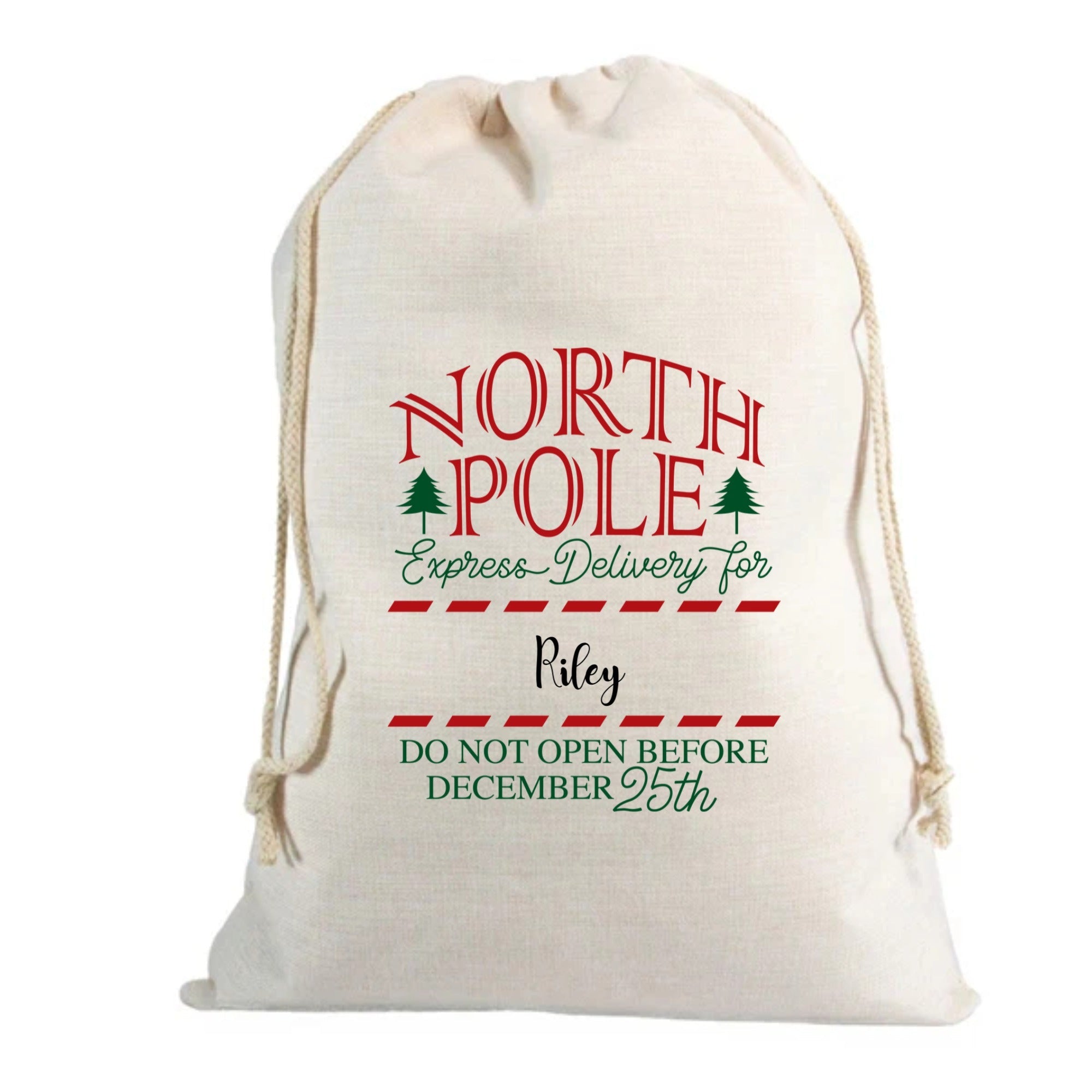 🎅 Personalised North Pole Custom Name Linen Santa Sack – 70 x 85cm
