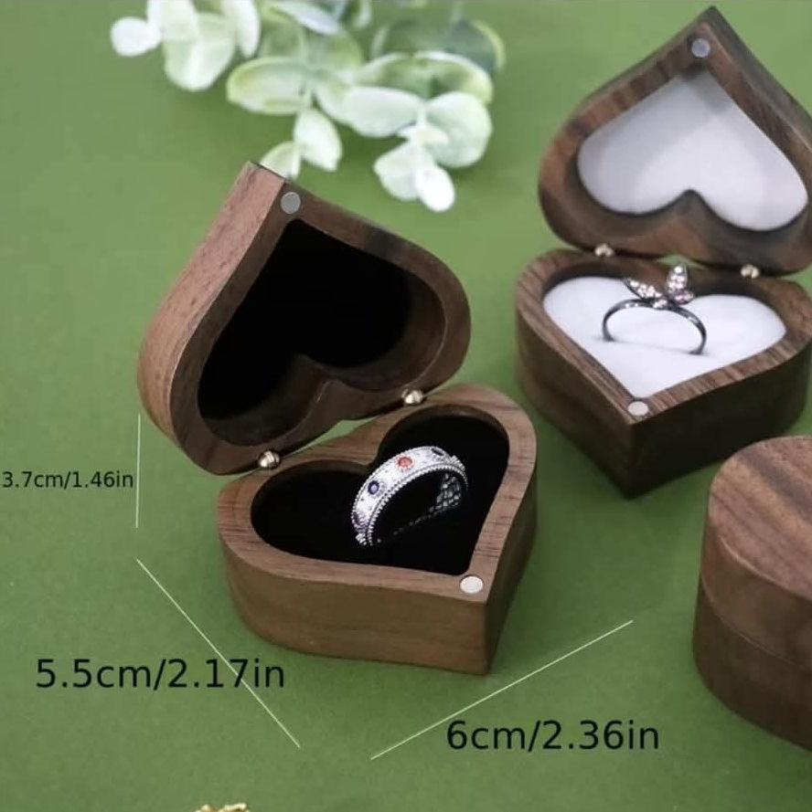Personalised Engraved Oak Wedding Ring Box – Heart-Shaped Ring Holder