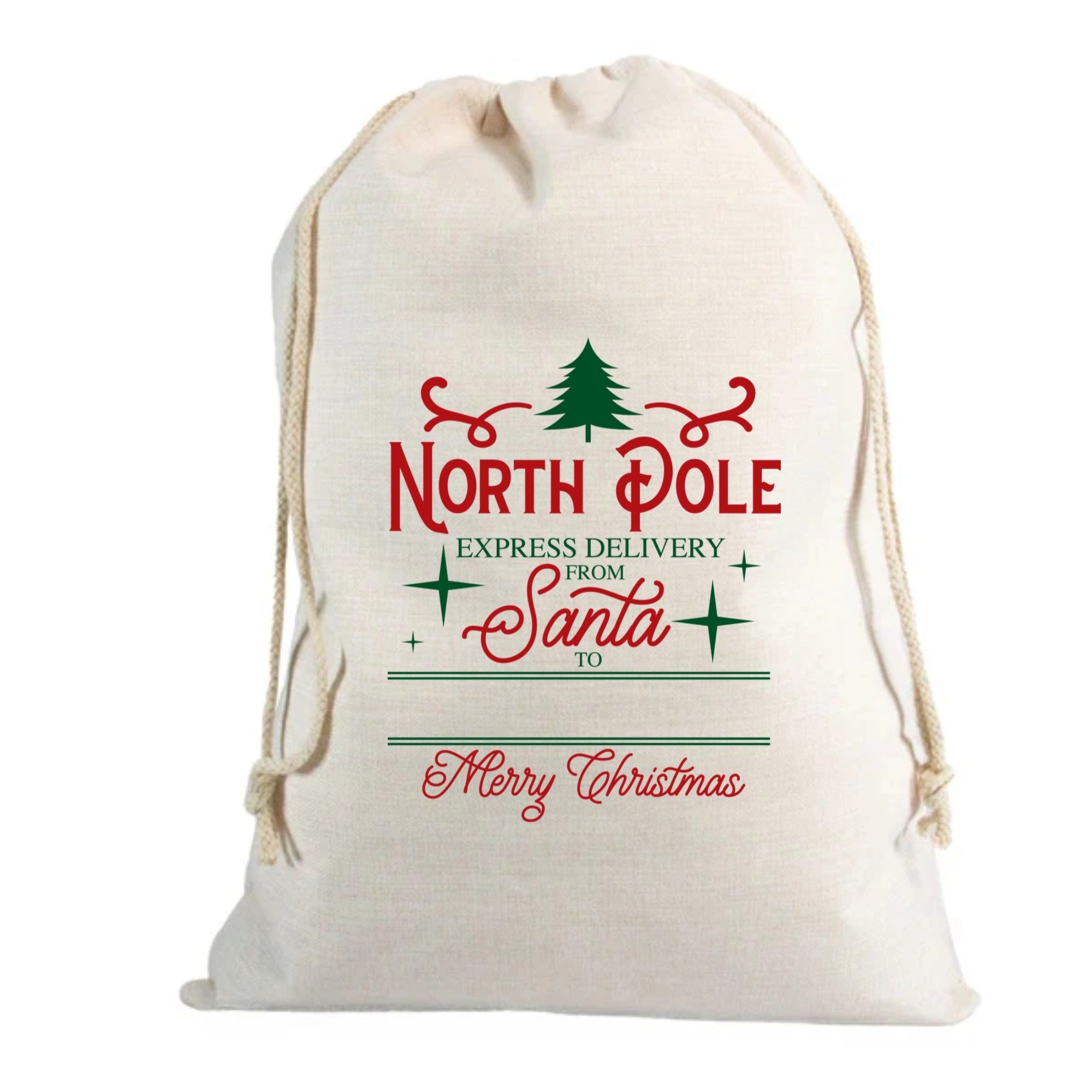 🎅 Personalised North Pole Custom Name Linen Santa Sack – 70 x 85cm