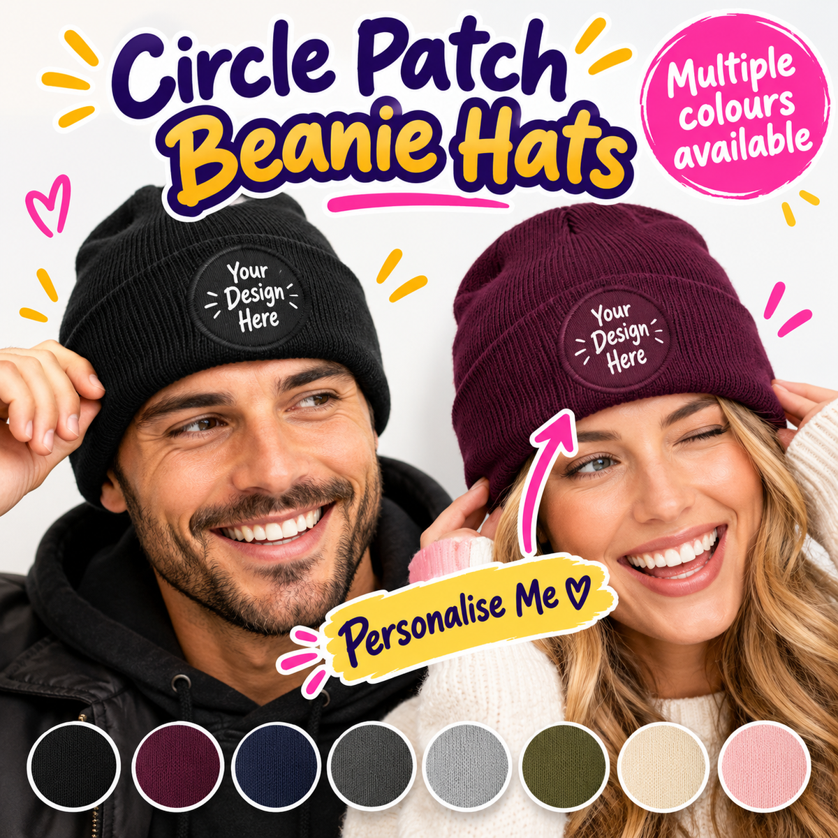 Fully Personalised Result Core Circle Patch Beanie Hat - All Colours