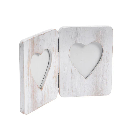 4" x 6" Wooden Hearts Standing Double Photo Frame