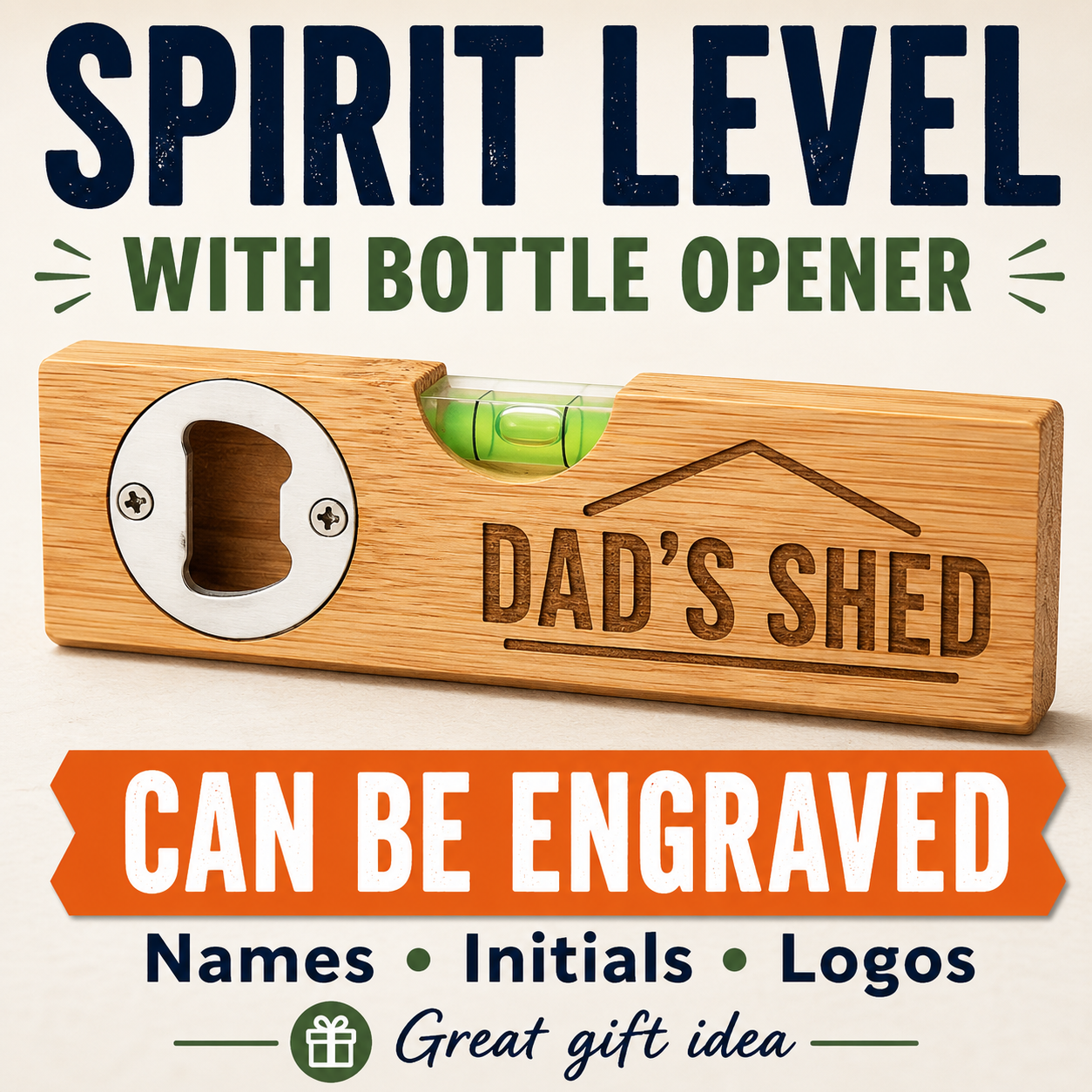 Engravable Bamboo Spirit Level & Bottle Opener