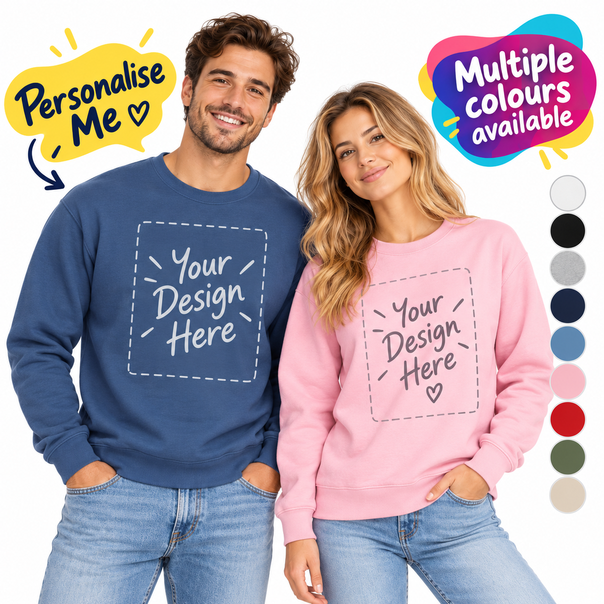 Personalised Adults AWDis JH030 Sweatshirt – Custom Printed Crew Neck Jumper