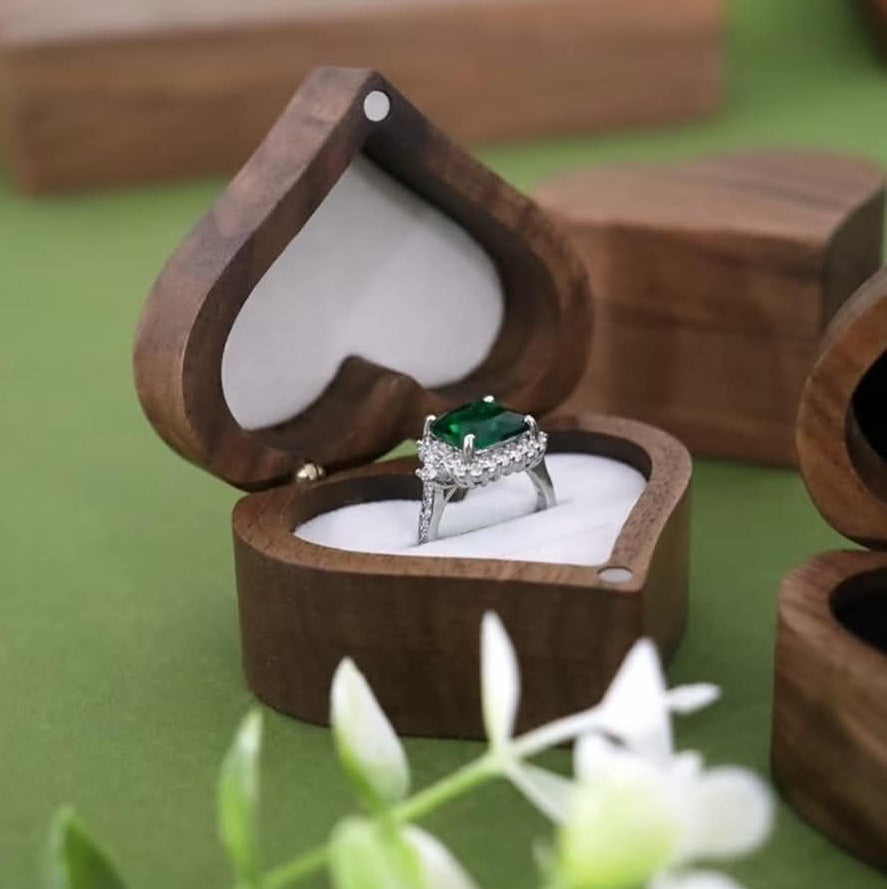 Personalised Engraved Oak Wedding Ring Box – Heart-Shaped Ring Holder