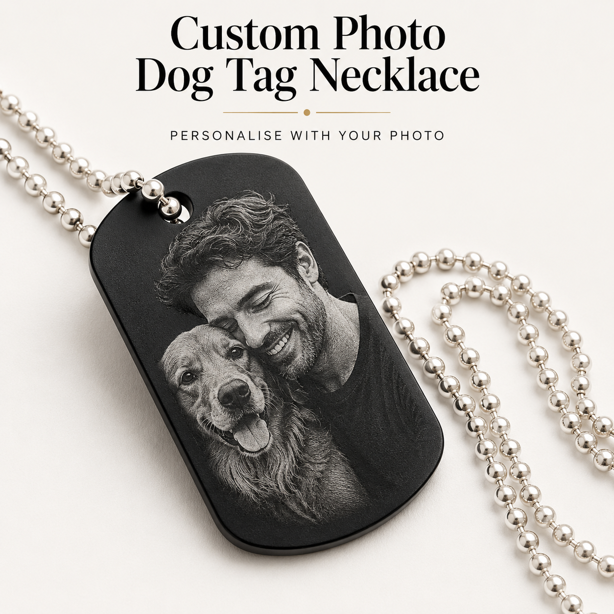 Engraved Black dog tag necklace with photo or text